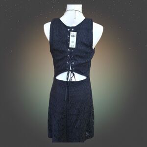 NWT Hollister 5 Black Lace Cutout Mini Dress Lace Up Back Romantic Festival